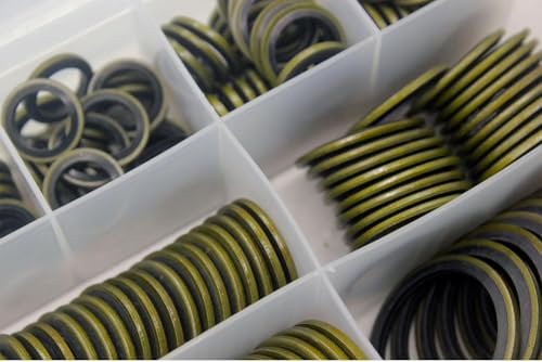 Beduan Bonded Sealing Washers, M6 to M30 12 Sizes NBR Metal Metric Rubber Pipe Seal Gasket Hydralic Oil Resist Automotive Combination O-Ring Assortment Kit (245PCS)