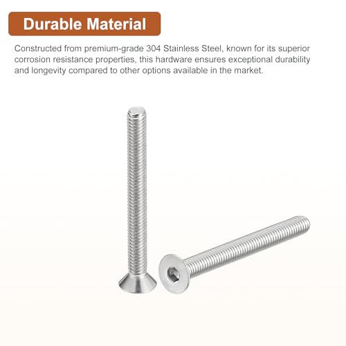 DTGN 5/16-18 x 3" Flat Head Socket Cap Screws, 25 Pack 304 Stainless Steel Hex Socket Flat Head Screws, Full Thread, Countersunk Bolts