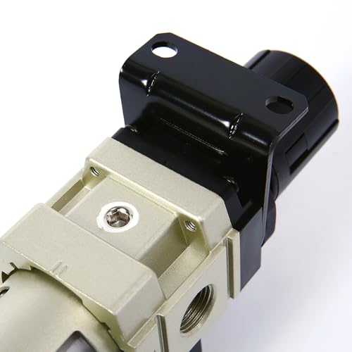 SNS 1/4''NPT Compressed Air Compressor Pressure Filter Regulator Piggyback Combo - Poly Bowl with Metal Guard, Semi-auto Drain, Bracket, with Gauge AW3000-N02A 3000-N02 Aw