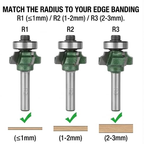 FTVOGUE Trimmer Router Bit R1/R2/R3 Woodworking Milling Cutter 4 Teeth Trimming Cutter for Woodworking Engraving Machine(1/4 * R2) 1/4 * R2