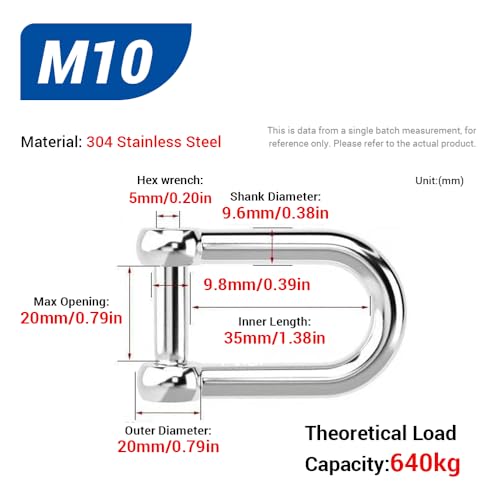 5Pcs M10 D Shackle Hex Sink Screw Pin, Max 1411LBS Load Capacity 5Pcs M10 D Shackle Hex Sink Screw Pin
