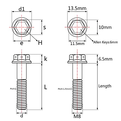 Titanium Flange Hex Head Bolt M8 (M8x50mm, Black) M8x50mm
