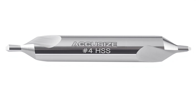 Accusize #4 HSS Center Drill, 0530-0400x10 | No.4, 5/16" x 1/8" x 2-1/8", 10 Pcs Pack, H.S.S. Center Drill Bits NO.4, 5/16" x 1/8" x 2-1/8", 10 pc