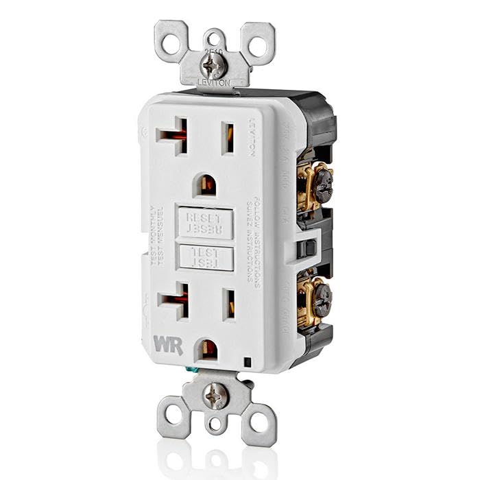 Leviton GFCI Weather-Resistant Outlet, 20 Amp, Self Test, Non Tamper-Resistant with LED Indicator Light, Outdoor Locations, GFWR2-W, White 1