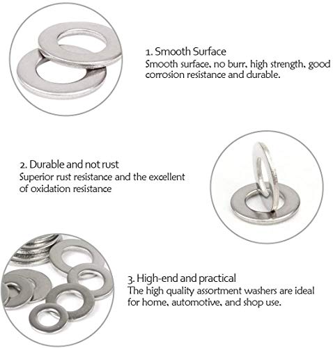 ZAYI M5 304 Stainless Steel Flat Washer and Split Spring Lock Washer Assortment Set, 100Sets Pack（M5）