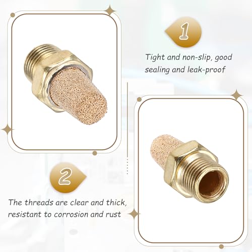MECCANIXITY 8PCS Pneumatic Exhaust Muffler, 1/8" NPT Male Sintered Bronze Brass Muffler Air Fittings for Pneumatic Tools and Industrial Machinery