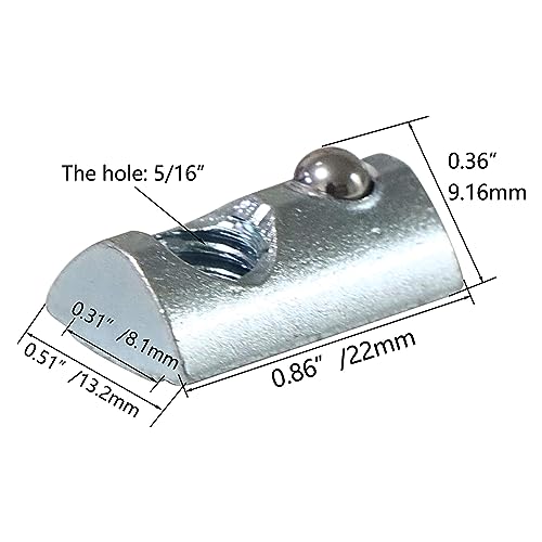 20 Packs 5/16-18 Threaded Steel Roll in T-Nut with Ball Spring, T Slot Accessories for Aluminum Extrusion Profile Rail 5/16"-18