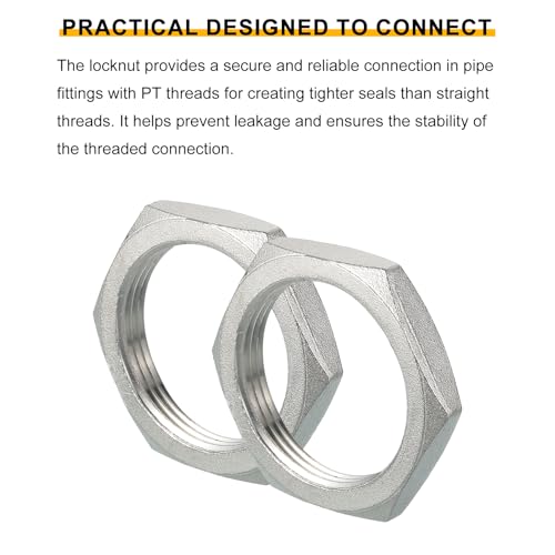 uxcell 3Pcs Cast Pipe Fitting Hex Locknut, 304 Stainless Steel Hex Lock Nut PT 1-1/2" Female Thread for Plumbing Fixed, Water Broom and Undercarriage Cleaner, 2.28"x0.39"(ODxT) 1-1/2" 3