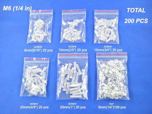200 pcs Acrylic Screws and Nuts M6 Kit Metric Diameter 6mm