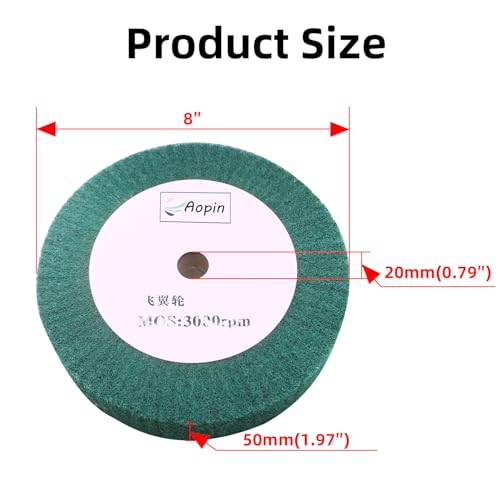 1Pcs 8 Inch 240-320 Grit Nylon Non-Woven Fabric Wheel, 2" Thickness for Surface Treatment of Wood, and Metal, with Adjustable Roller Polishing On the Polishing Machine,Green Grit 240-320(8"x2") Green