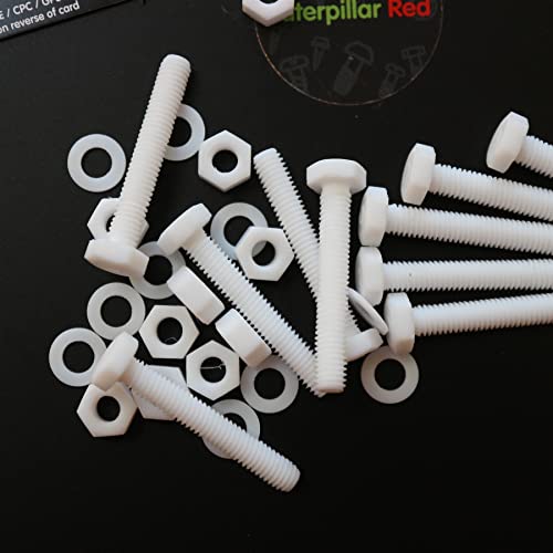 10x Natural PTFE Hex Head Plastic Screws & Bolts M6 x 40mm, Nuts & Washers