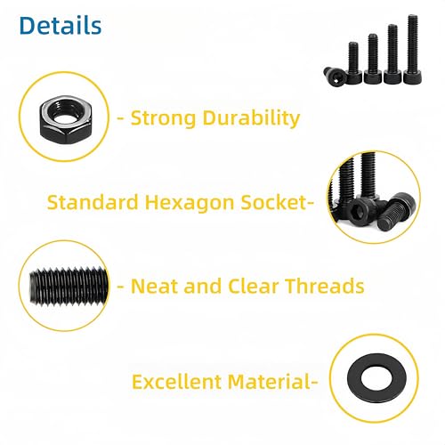 330 Pcs M4 Screws Assortment Kit, M4x6mm/8mm/10mm/12mm/16mm/20mm/25mm/30mm, Metric Hex Socket Head Cap Screws Nuts Washers Kit with Wrench, Black Zinc Plated M4 330Pcs 6mm-30mm