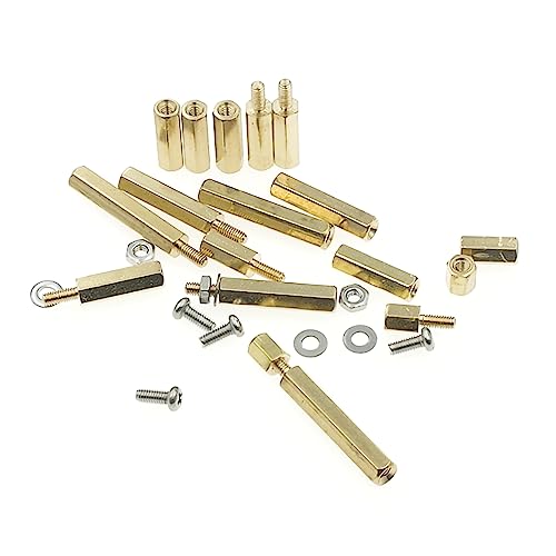 500PCS M2.5 Brass Male-Female Hex Standoffs Spacers Screws Nuts Flat Washers Assortment Kit;Female Lengths:6mm to 25mm