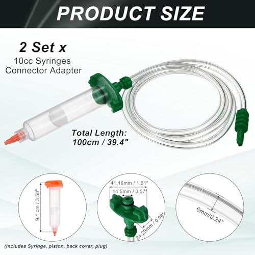 uxcell 2Pcs 10cc Air Tubing Glue Dispenser Syringes Kit, Syringes Connector Adapter Plastic Clear Tube Sleeve with Piston, End Cap, Top Hat for Industrial Glue Liquid Dispensing, Green
