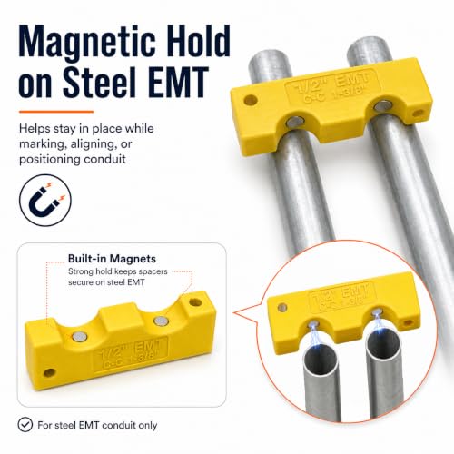 6 Piece Magnetic EMT Conduit Spacer Set, Color-Coded Electrical Conduit Spacers for 1/2, 3/4, 1, 1-1/4, 1-1/2 in EMT tools, Electrician Tools for Pipe Spacing and stud spacer framing