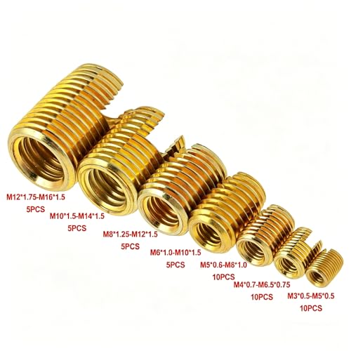 50PCS Self-Tapping Thread Inserts Assortment Kit, Brass, M3 to M12, with Storage Box