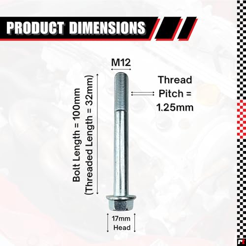M12-1.25 x 100mm ISO Grade 10.9 Hex Flange Bolt - JIS B1189, Partially Threaded, Japanese Industry Standard Hardware (1pc) (Pack of 2) M12-1.25 (Pack of 2)