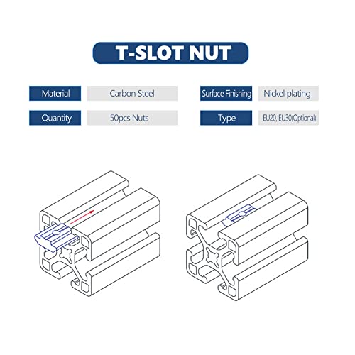 T-Slot Nuts for 30 Series Aluminum, M6 Thread, 50-Pack