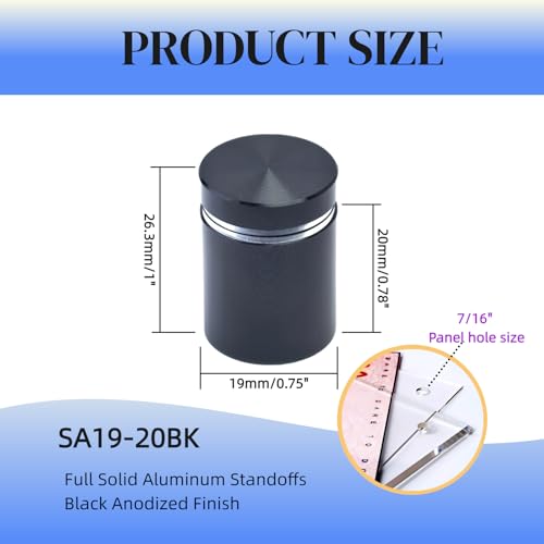 Pack of 12 Aluminum Wall Spacers, Standoff Screws, Sign Standoff Mounting Hardware Glass Standoff for Acrylic Signs (Black, 3/4" x 3/4") 3/4" X 3/4" Black