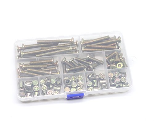 Baby Bed Screws Bolts Kit, cSeao M6 Hex Drive Socket Cap Bolts Barrel Nuts Assortment Kit, M6 x 15mm/ 25mm/ 35mm/ 45mm/ 55mm for Crib Cot Chairs, 100pcs Zinc Plated M6 15/25/35/45/55mm 100pcs
