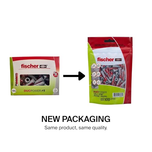 fischer DuoPower Universal Wall Anchors for Fastenings in Concrete, Brick, Drywall and Wood, (100, New, 1/4" x 1 3/16")