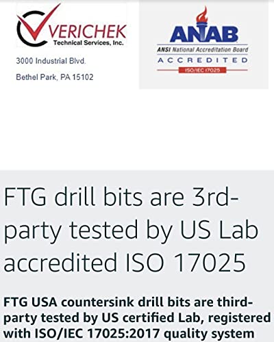 FTG USA 6 Pc Wood Countersink Drill Bit Set #4#6#8#10#12#14 with Hex Key w/o Depth Stop