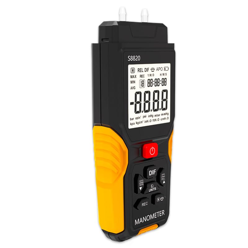 Digital Air Pressure Meter,+/-36.80kPa 147.7inH20 Dual-Port Manometer,Differential Pressure Gauge for air Conditioning Systems,Ventilation ducts,HVAC,Gas Pressure Tester