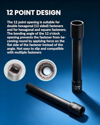 DPTOOL 5pcs 3/8in Drive Metric Extra Deep Socket Kit 12 Point