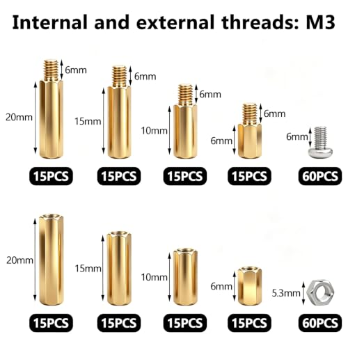 640PCS M3 Brass and Nylon Motherboard Standoffs Kit, Male Female Hex Spacer Standoff Screws Nuts Suitable for Circuit Board, PCB Board etc Yellow & Black 640PCS (M3)