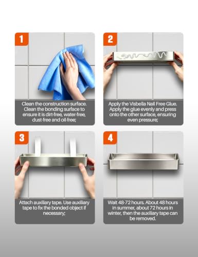 Visbella Nail Free Glue, Heavy-Duty Mounting Adhesive, No Nails Strong Bond Glue for Wood, Ceramic, Metal & More, White Instant Grab Adhesive 4.4oz. 2pcs