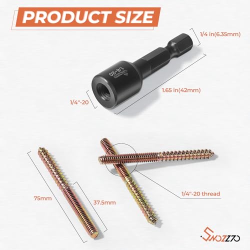 16PCS 1/4"-20 x 3 Hanger Bolts Kit & 1PCS 1/4"-20 Hanger Bolt Driver with 1/4 Hex Shank,Double-Headed Screws,Self-Tapping Screw,Wood Dowel Screw,Suitable for Assembling Furniture (Pack of 3) 1/4-20"x3"-16PCS (Pack of 3)