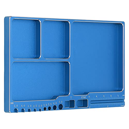 Magnetic Screw Tray, RC Aluminium Alloy Screw Tray, Adsorption Widely Used Magnetic Parts Tool Tray for RC Model Toy Repair Mat Electronic Repair Kit Tool Organizer (Blue) Blue