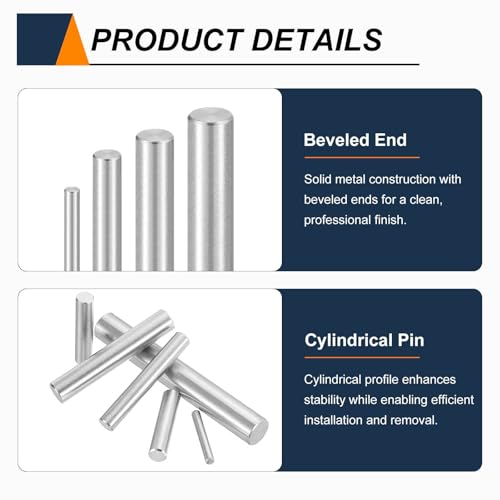 HARFINGTON 50pcs Dowel Pins M6(6mm) x 45mm 304 Stainless Steel Cylindrical Shelf Support Peg Pin Rod Fasten Elements for Metal Devices Wood Furniture DIY Installation, Silver M6 x 45mm