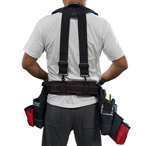  [AUSTRALIA] - MELOTOUGH Padded Tool Belt with D ring for men construction Strong Durable Double Metal Roller Buckle,adjustable waist 44'-53'thick confortable foam padding (XXL) Adjustable 44"- 53"
