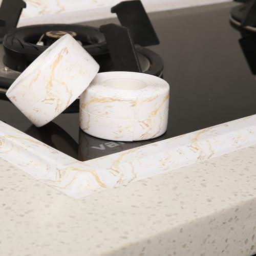 Kitchen & Bath Tape Caulk Strip, 1.5 Inch 16.4 Ft PVC Self Adhesive Waterproof Caulking Sealing Tape, Decorative Sealant Trim for Kitchen Sink Toilet Bathroom Shower and Bathtub (GoldCrack3.2M*2) GoldCrack3.2M*2