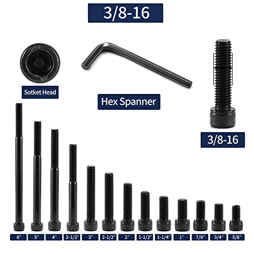 3/8-16 x 4 Socket Head Cap Screws Bolts, 10Pcs 304 Stainless Steel 18-8, Allen Socket Hex Drive, Partially Threaded, Black Oxide by SG TZH(with Hex Spanner)