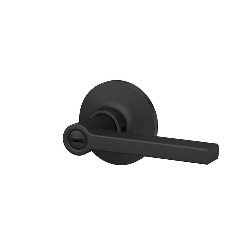 Straight Lever with Round Trim Bedroom and Bathroom Door Handle, Matte Black Finish