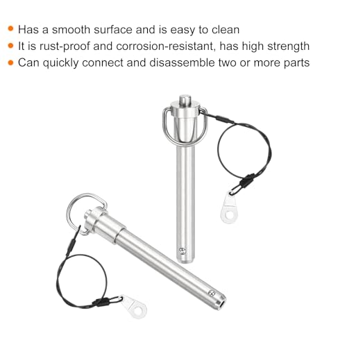 uxcell 2 Pcs Quick Release Pin, 1/2" x 3" (Dia. x L) Push-Button Ball Locking Pin, 304 Stainless Steel, Silver 1/2" x 3"