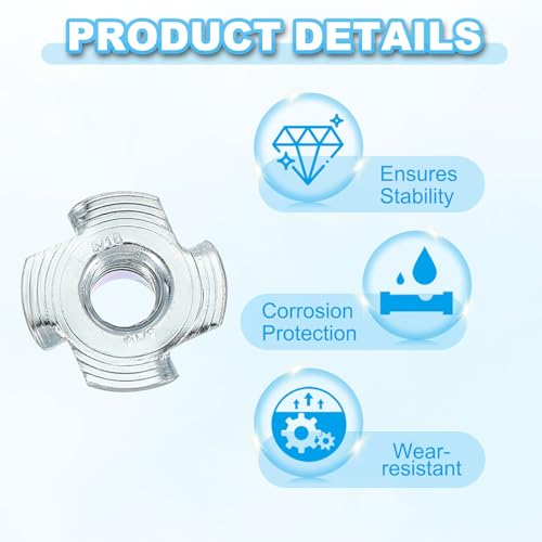 PATIKIL 5/16-18 T-Nuts, 50 Pcs Zinc Plated Steel 4-Pronged Tee Blind Nut 16 mm Length Four-jaw t Nuts Threaded Inserts Hardware for Wood Furniture Cabinetry Rock Climbing Holds 5/16-18x16mm
