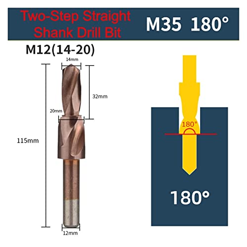 M35 HSS-CO Cobalt Two Stage Step Drill Bit Screw Counterbore Twist Countersink Drill for Stainless Drilling and Chamfering (M12 180) M12 180