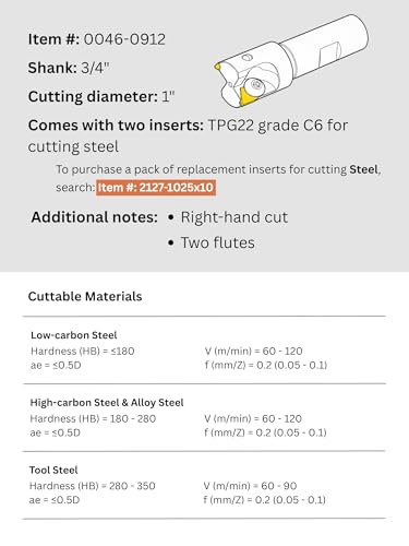Accusize Indexable End Mill 1 in Dia 3/4 in Shank TPG22
