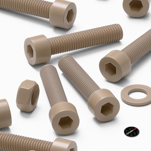 5X Natural PEEK Socket Head Screws & Bolts M8 x 40mm, Nuts & Washers