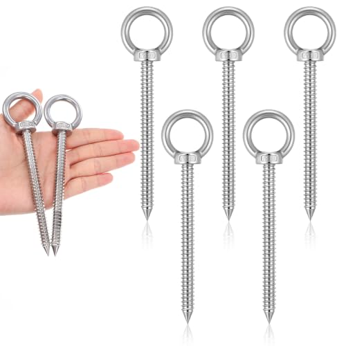 5Pcs 6.3 Inch Heavy Duty Eye Hooks M10 Self Tapping Eyelet Screw 850LBS
