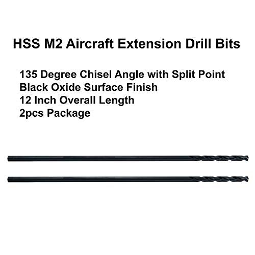 MAXTOOL 9/32"x12" 2pcs Identical Aircraft Extension Drills HSS M2 Extra Long Deep Twist Drill Bits Straight Shank Fully Ground Black; ACF02B12R18P2 2 9/32"x12"