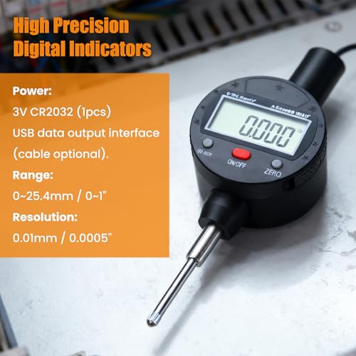 Alloy Digital Indicators Electronic Digital Dial Indicator Gauge with 0-1'' /25.4mm Inch/Metric Conversion Digital Probe Indicator 0.0005''/0.01mm Resolution Dial Test Gauge (Model 201-0051) Model 3