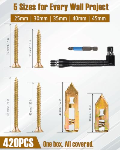 180pcs Self Drilling Drywall Anchors with Screws Kit, Heavy Duty Zinc Alloy Metal Hollow Wall Anchors, Sheetrock Plasterboard Anchors 0.47x1.18inch, No Drill Self Tapping Dry Wall Screw Anchor Set