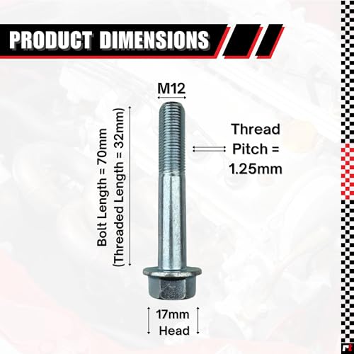 M12-1.25 x 70mm ISO Grade 10.9 Hex Flange Bolt - JIS B1189, Partially Threaded, Japanese Industry Standard Hardware (1pc) (Pack of 2) M12x1.25 (Pack of 2)