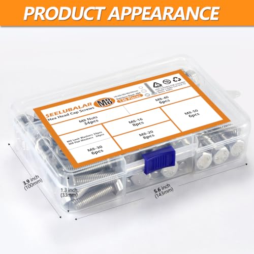 136 Pcs M8 Hex Bolts and Nuts Assortment Kit, M8-16/20/30/40/50mm Screws M8 - 16/20/30/40/50mm