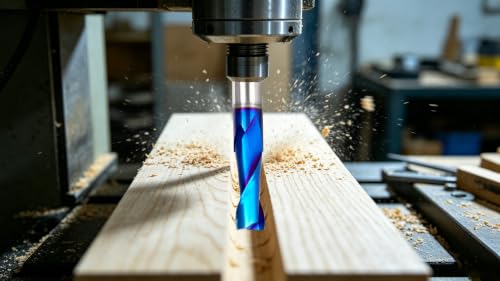 2 Flutes Upcut CNC Spiral Router Bit 3/8 Shank1Inch Cutting Length 3 Inch Total End Mill with Blue NACO Coating for Grooving Slots Mortises and Wood Carving Cutting STF313 1pc 3/8D*1CL*3OL