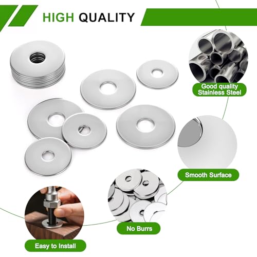 120Pcs (1/4 x 1) Fender Washers,18-8(304) Stainless Steel Flat Washers, Large Repair Metal Washers 1/4" x 1"